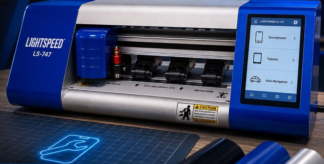 Folien-Schneidemaschine Lightspeed LS-747 mit Touch-Display zur Auswahl des Gerätemodells
